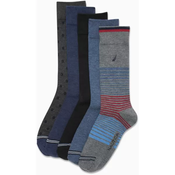 Nautica Mens Dress Socks  Lightweight Crew Socks 5 PackBlueBlackGrey