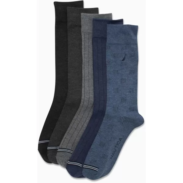 Nautica Mens Dress Socks  Lightweight Crew Socks 5 PackBlueGrey Heather
