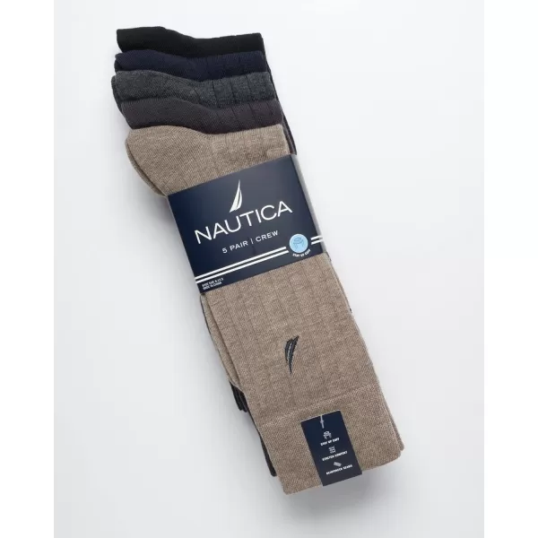 Nautica Mens Dress Socks  Lightweight Crew Socks 5 PackBrown Heather Assorted