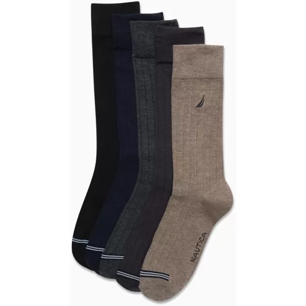 Nautica Mens Dress Socks  Lightweight Crew Socks 5 PackBrown Heather Assorted