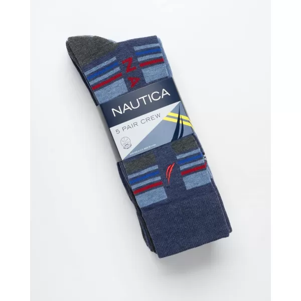 Nautica Mens Dress Socks  Lightweight Crew Socks 5 PackDark Denim Heather