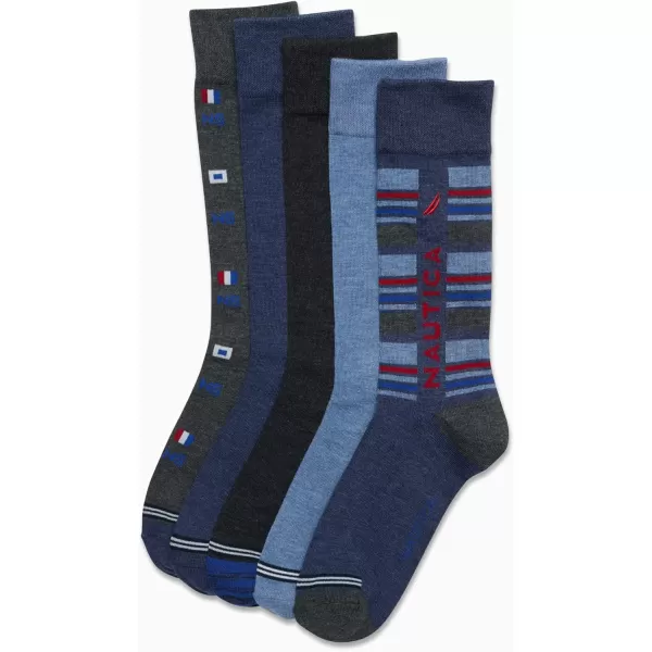 Nautica Mens Dress Socks  Lightweight Crew Socks 5 PackDark Denim Heather