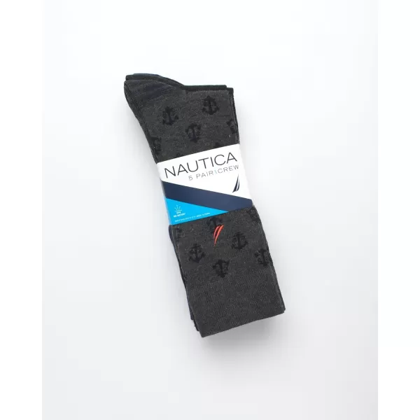 Nautica Mens Dress Socks  Lightweight Crew Socks 5 PackDark Grey Heather