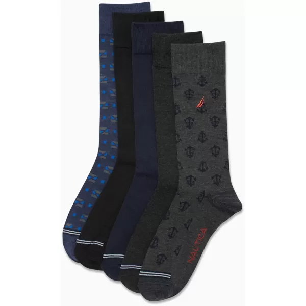 Nautica Mens Dress Socks  Lightweight Crew Socks 5 PackDark Grey Heather