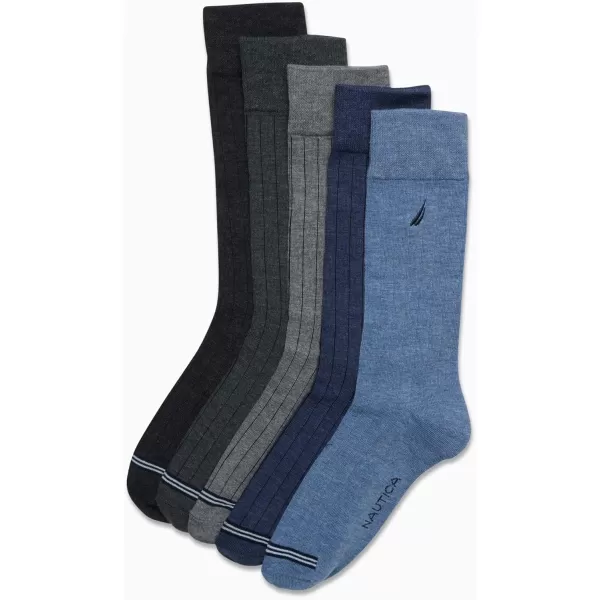 Nautica Mens Dress Socks  Lightweight Crew Socks 5 PackDenim Heather Assorted