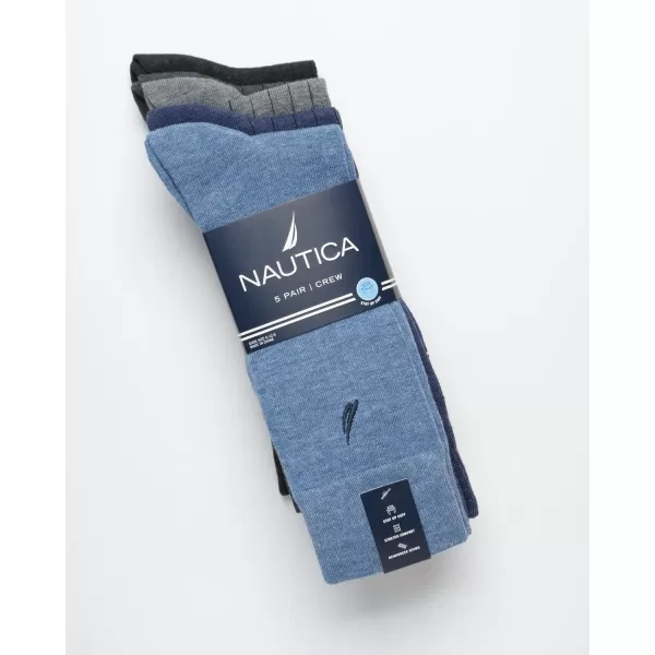 Nautica Mens Dress Socks  Lightweight Crew Socks 5 PackDenim Heather Assorted