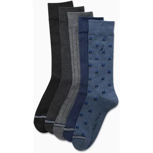 Nautica Mens Dress Socks  Lightweight Crew Socks 5 PackMedium Denim