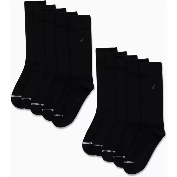 Nautica Mens Dress Socks  Patterned Crew Socks 10 PackAll Black