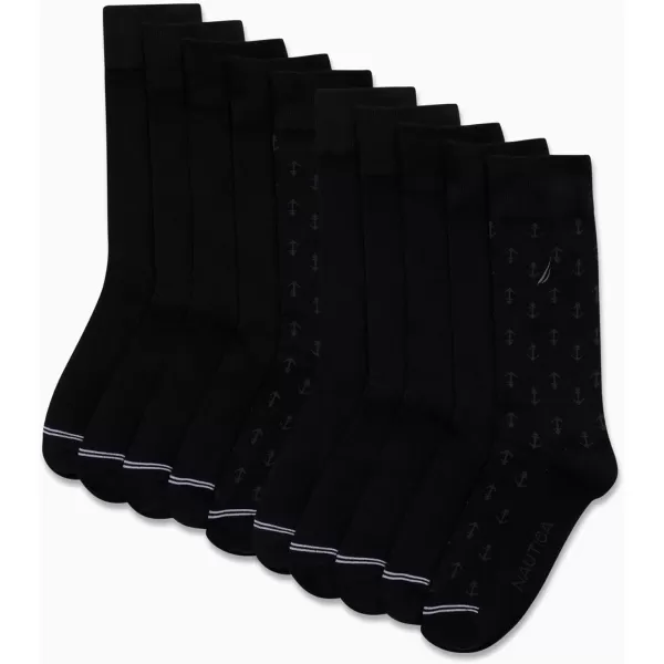 Nautica Mens Dress Socks  Patterned Crew Socks 10 PackBlack Logo