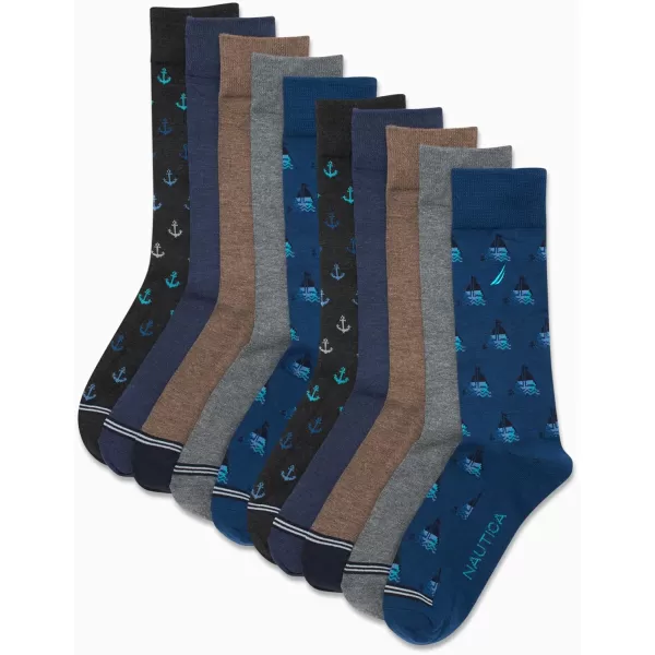 Nautica Mens Dress Socks  Patterned Crew Socks 10 PackBlueGrey
