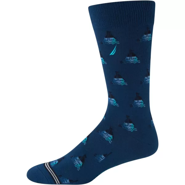 Nautica Mens Dress Socks  Patterned Crew Socks 10 PackBlueGrey