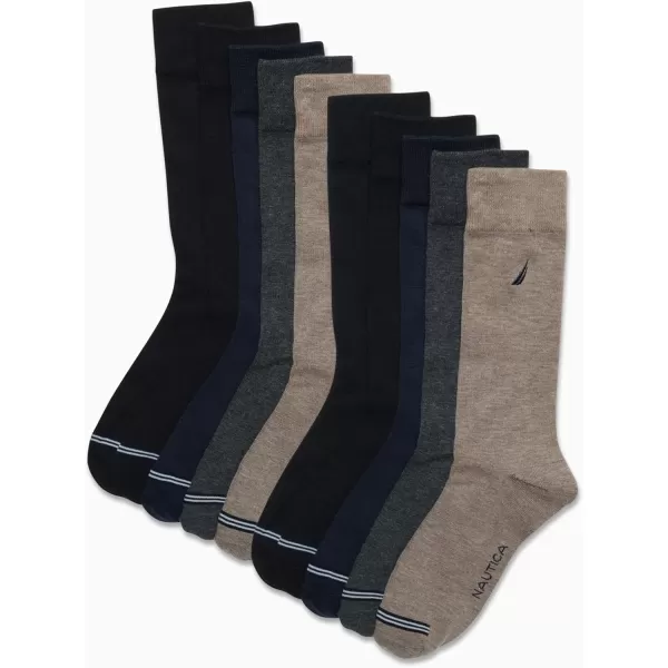 Nautica Mens Dress Socks  Patterned Crew Socks 10 PackBrown Heather