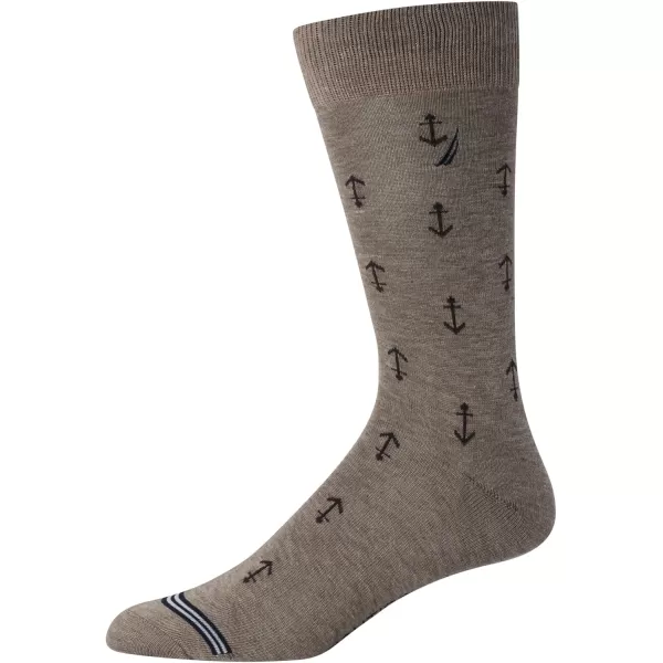 Nautica Mens Dress Socks  Patterned Crew Socks 10 PackBrownBlueBlack