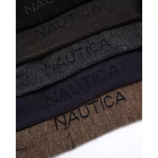 Nautica Mens Dress Socks  Patterned Crew Socks 10 PackKhakiNavyBlack