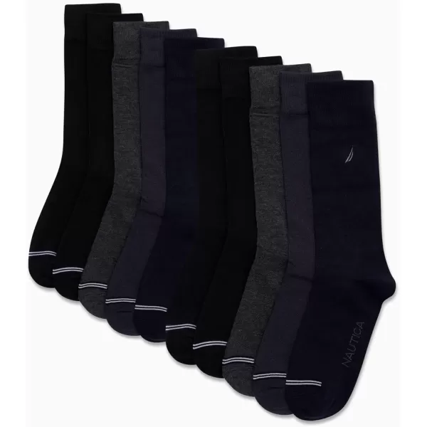 Nautica Mens Dress Socks  Patterned Crew Socks 10 PackNavyGreyBlack