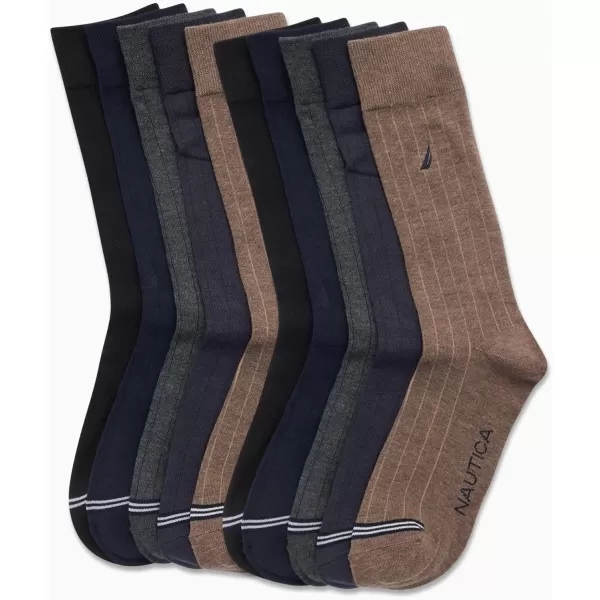 Nautica Mens Dress Socks  Solid Crew Socks 10 PackAssorted Rib