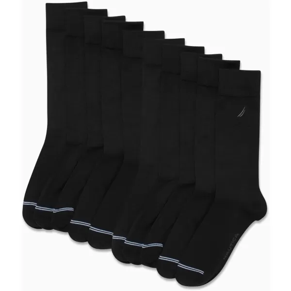 Nautica Mens Dress Socks  Solid Crew Socks 10 PackBlack Flat Knit