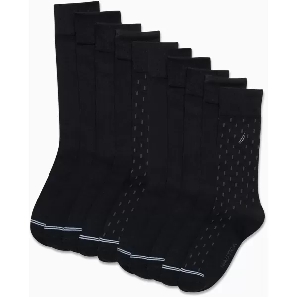 Nautica Mens Dress Socks  Solid Crew Socks 10 PackBlack Stripe