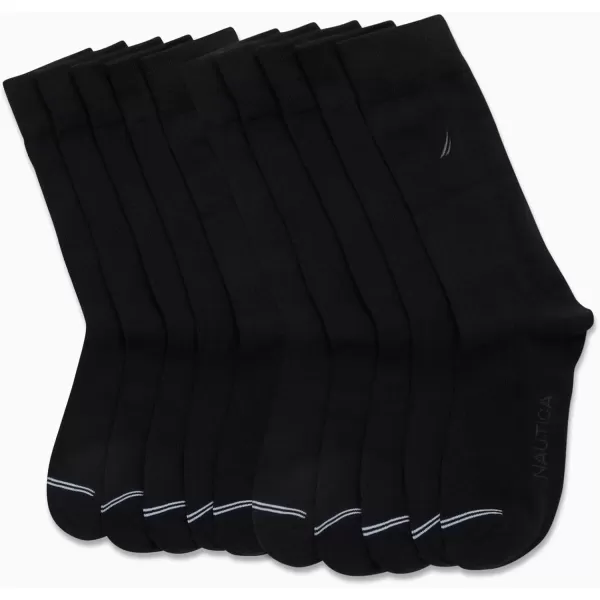 Nautica Mens Dress Socks  Solid Crew Socks 10 PackBlack Wide Rib