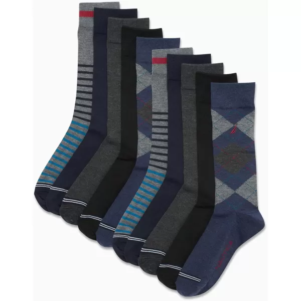 Nautica Mens Dress Socks  Solid Crew Socks 10 PackBlueBlack Argyle