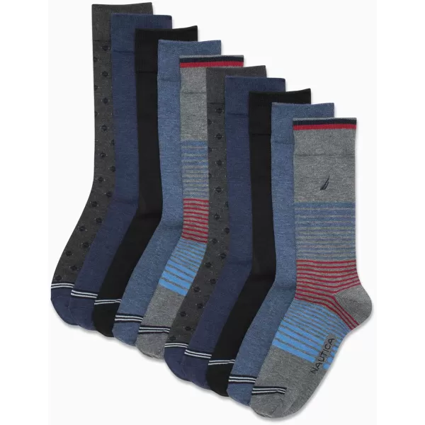 Nautica Mens Dress Socks  Solid Crew Socks 10 PackBlueBlackGrey