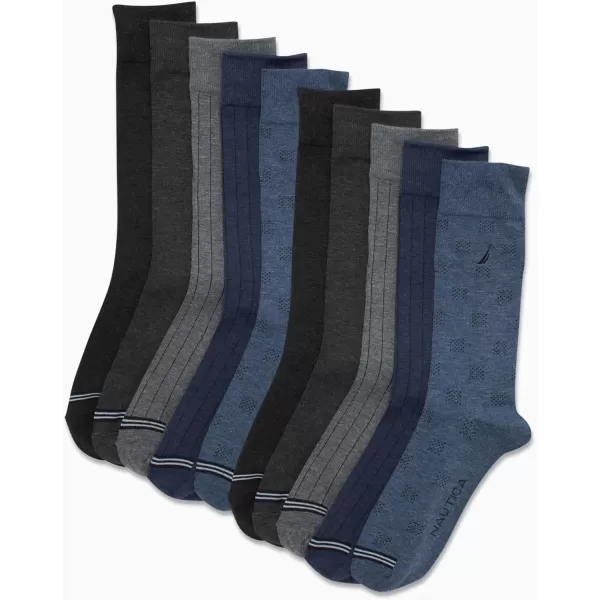 Nautica Mens Dress Socks  Solid Crew Socks 10 PackBlueGrey Heather