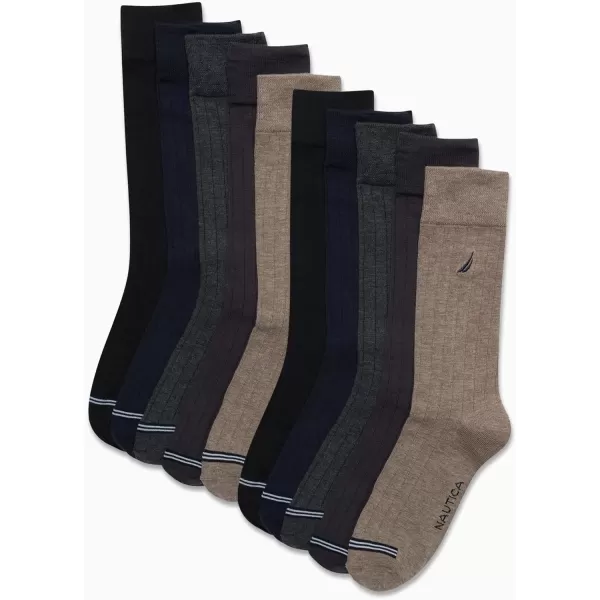 Nautica Mens Dress Socks  Solid Crew Socks 10 PackBrown Heather Assorted