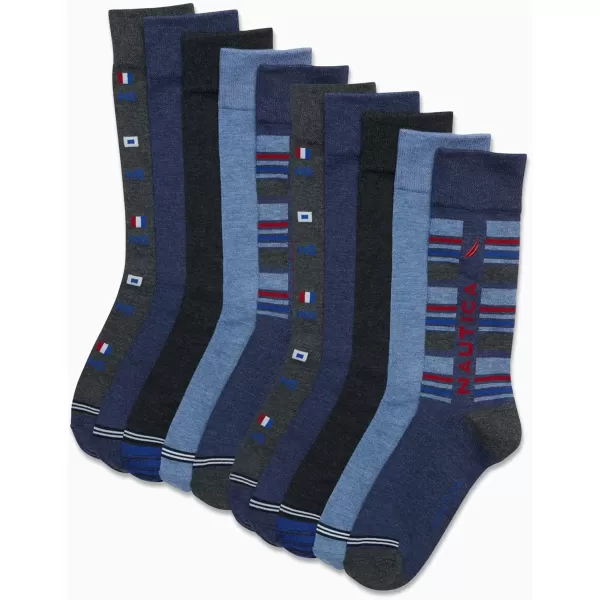 Nautica Mens Dress Socks  Solid Crew Socks 10 PackDark Denim Heather