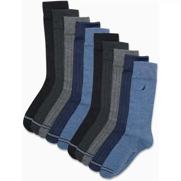 Nautica Mens Dress Socks  Solid Crew Socks 10 PackDenim Heather Assorted