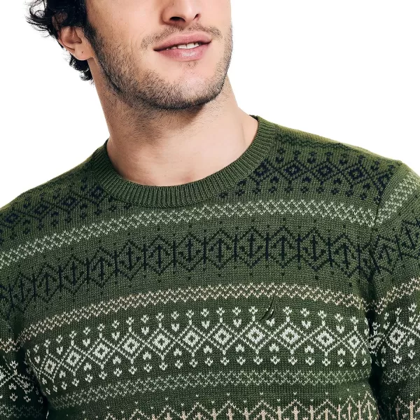 Nautica Mens Fair Isle Crewneck Sweater ChiveNautica Mens Fair Isle Crewneck Sweater Chive