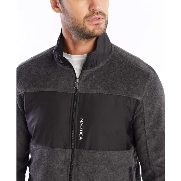 Nautica Mens FullZip Mock Neck Fleece SweatshirtCharcoal Heather