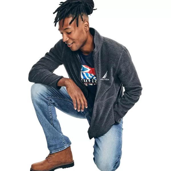 Nautica Mens FullZip Mock Neck Fleece SweatshirtNautex Collection FallWinter 2024 Charcoal Heather