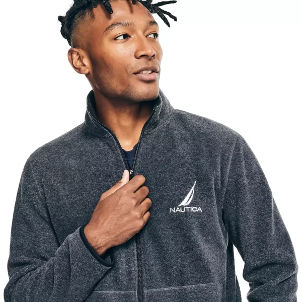 Nautica Mens FullZip Mock Neck Fleece SweatshirtNautex Collection FallWinter 2024 Charcoal Heather