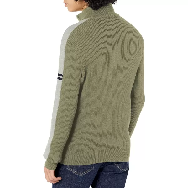 Nautica Mens FullZip MockNeck SweaterHillside Olive Heather