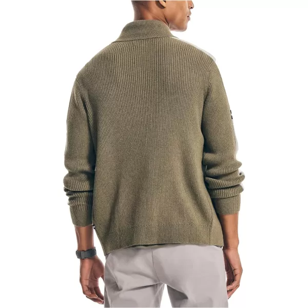 Nautica Mens FullZip MockNeck SweaterHillside Olive Heather