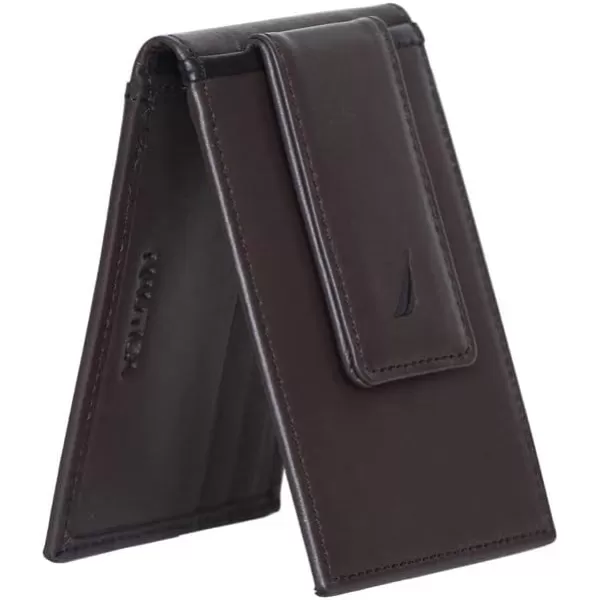 Nautica Mens Genuine Leather Front Pocket RFID Wallet Available in Smooth or Pebble GrainPop Color  BlackBrown