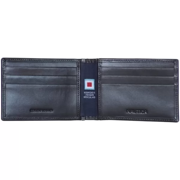 Nautica Mens Genuine Leather Front Pocket RFID Wallet Available in Smooth or Pebble GrainPop Color  BlackGrey