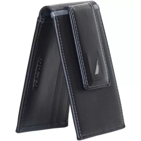 Nautica Mens Genuine Leather Front Pocket RFID Wallet Available in Smooth or Pebble GrainPop Color  BlackGrey