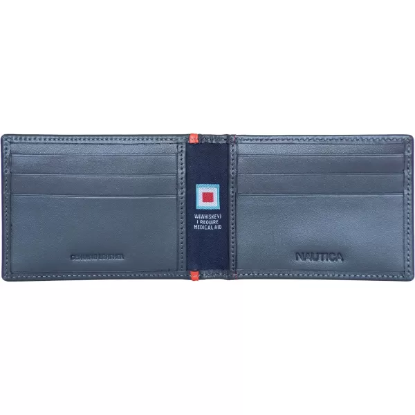 Nautica Mens Genuine Leather Front Pocket RFID Wallet Available in Smooth or Pebble GrainPop Color  NavyRed