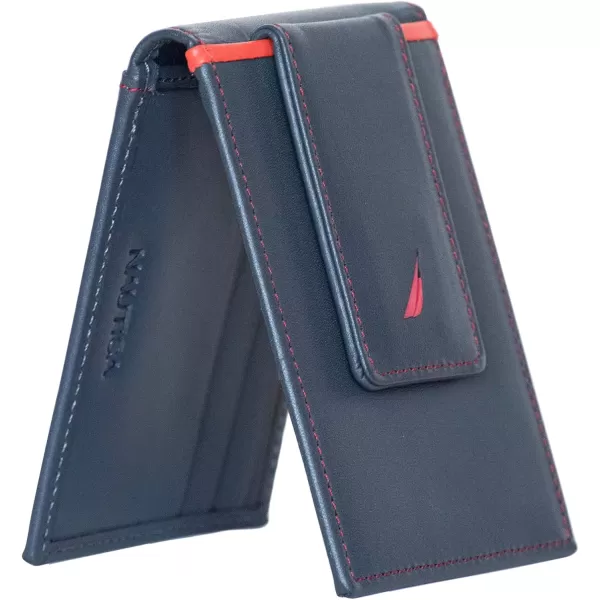 Nautica Mens Genuine Leather Front Pocket RFID Wallet Available in Smooth or Pebble GrainPop Color  NavyRed