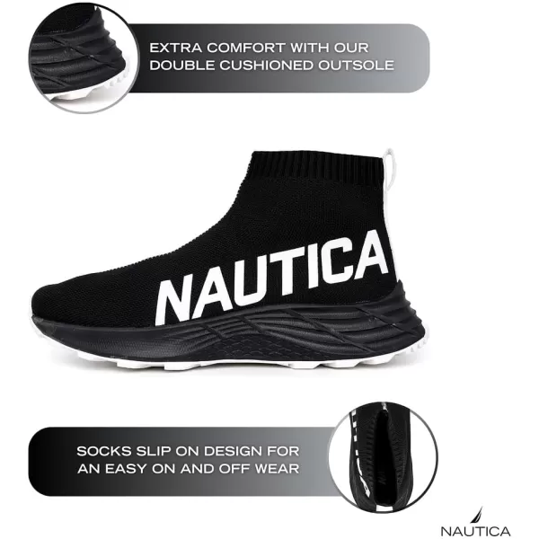 Nautica Mens High Sock Sneaker with Enhanced Ankle Support  SlipOn amp LaceUp Design for Comfort and StyleBlackWhitewoodland