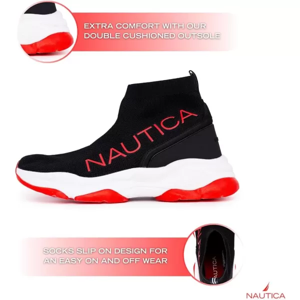 Nautica Mens High Sock Sneaker with Enhanced Ankle Support  SlipOn amp LaceUp Design for Comfort and StyleBowenblack Red