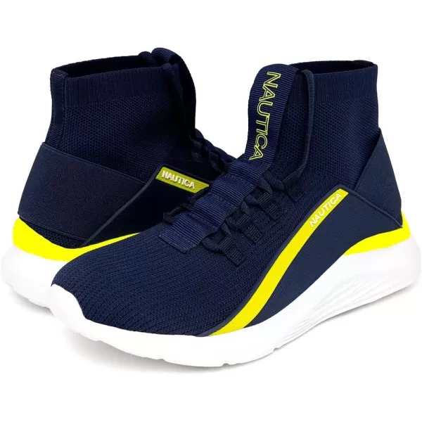 Nautica Mens High Top Sneakers Breathable Knit with Socks Ankle Support SlipOn Tennis Comfort Shoes for Fashion Gym SportsNavy Jairo