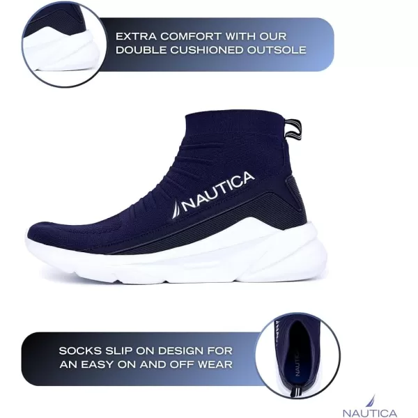 Nautica Mens High Top Sneakers Breathable Knit with Socks Ankle Support SlipOn Tennis Comfort Shoes for Fashion Gym SportsNavy Whitesorte