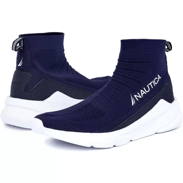 Nautica Mens High Top Sneakers Breathable Knit with Socks Ankle Support SlipOn Tennis Comfort Shoes for Fashion Gym SportsNavy Whitesorte