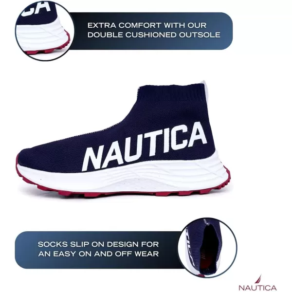 Nautica Mens High Top Sneakers Breathable Knit with Socks Ankle Support SlipOn Tennis Comfort Shoes for Fashion Gym SportsNavyRedwoodland