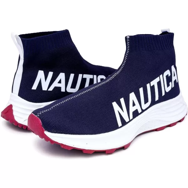 Nautica Mens High Top Sneakers Breathable Knit with Socks Ankle Support SlipOn Tennis Comfort Shoes for Fashion Gym SportsNavyRedwoodland