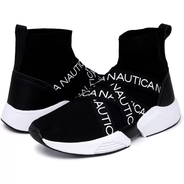 Nautica Mens High Top Sneakers Breathable Knit with Socks Ankle Support SlipOn Tennis Comfort Shoes for Fashion Gym SportsPatrikoblack White