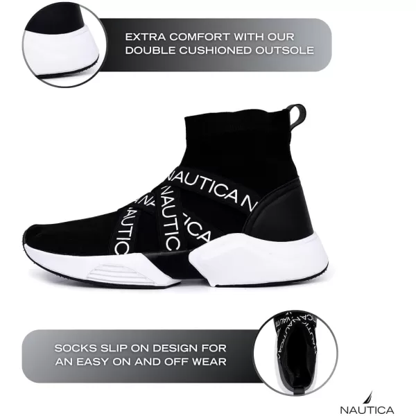 Nautica Mens High Top Sneakers Breathable Knit with Socks Ankle Support SlipOn Tennis Comfort Shoes for Fashion Gym SportsPatrikoblack White