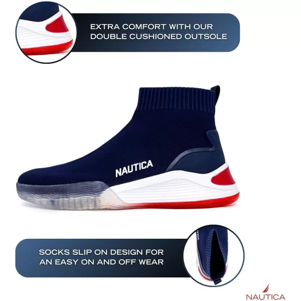 Nautica Mens High Top Sneakers Breathable Knit with Socks Ankle Support SlipOn Tennis Comfort Shoes for Fashion Gym SportsWillym 3navy